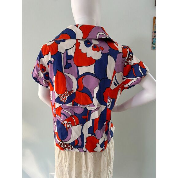 Vintage WDNY Red, Blue and Purple Abstract Floral Patterned Open Front Coat sz 8 - Picture 2 of 7
